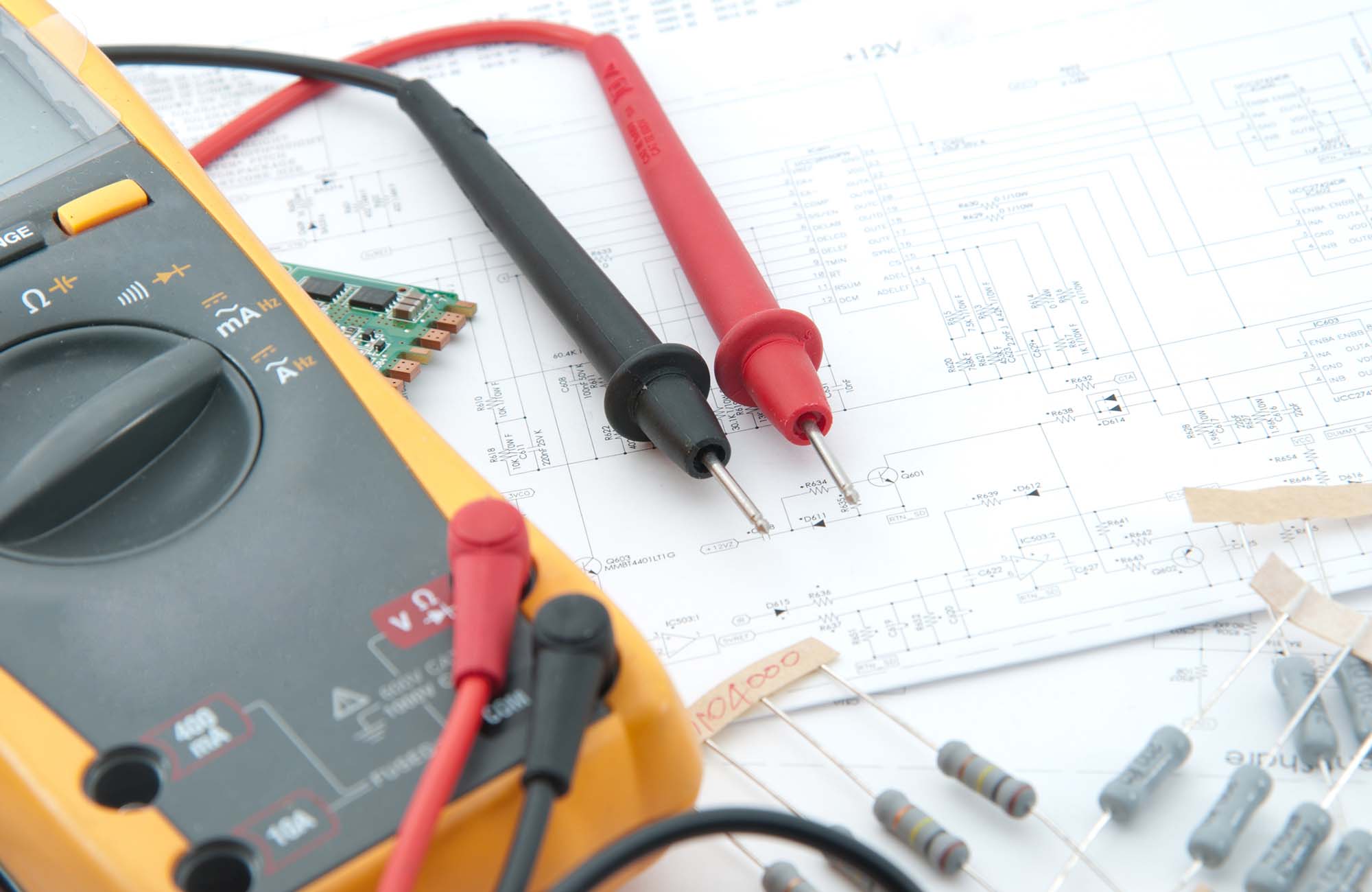 Digital multimeter on during prepare to check spec component material